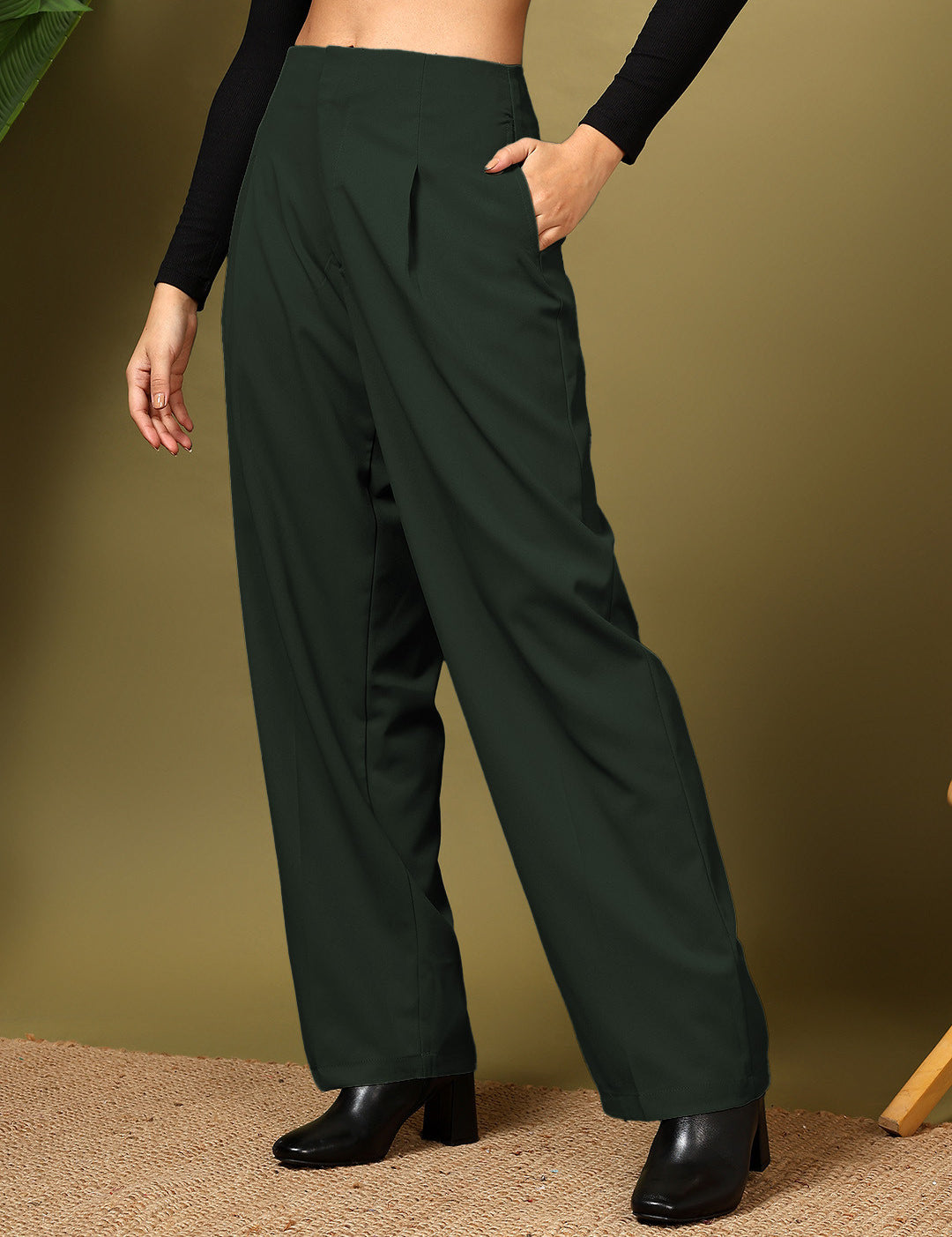 KOTTY Womens Solid Attractive High Rise Pant