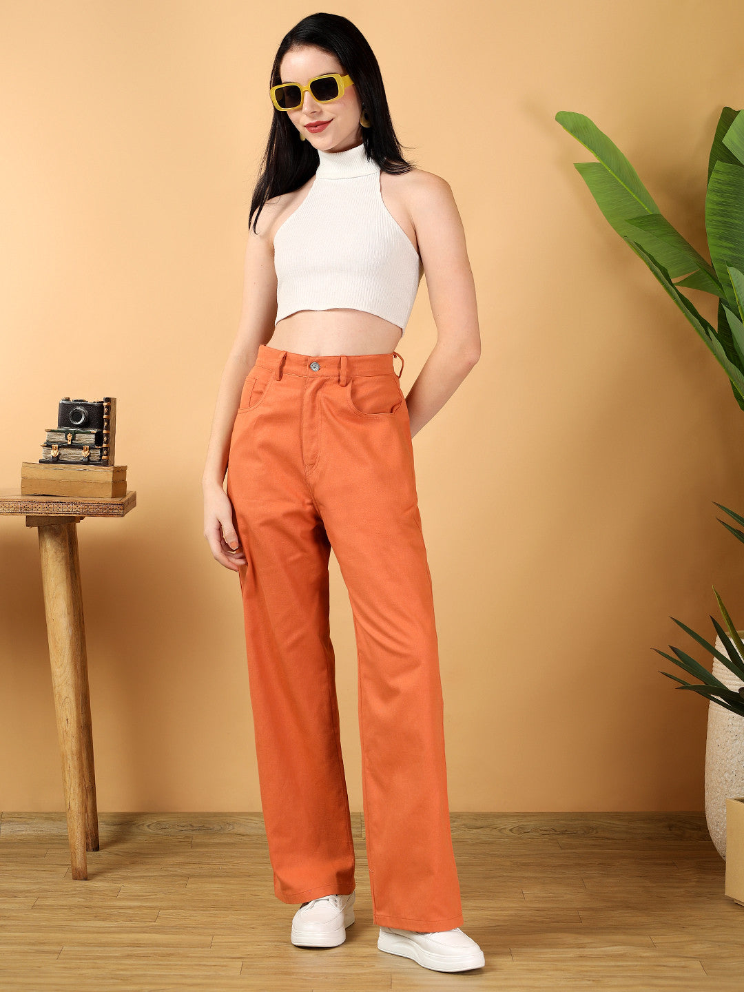 KOTTY Straight Fit Women Orange Trousers 