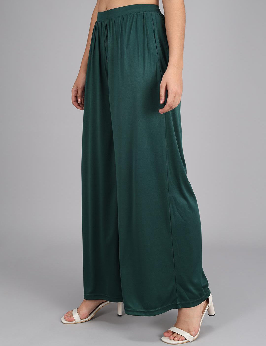 KOTTY Flared Women Green Trousers 