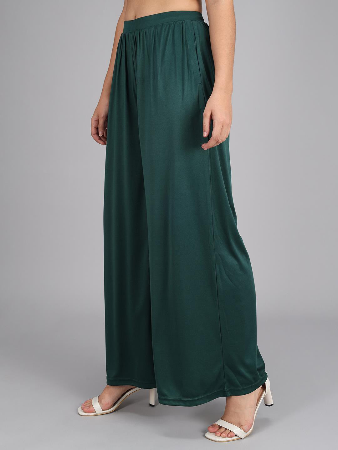 KOTTY Flared Women Green Trousers 