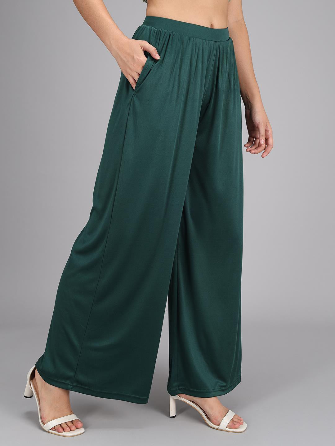KOTTY Flared Women Green Trousers 