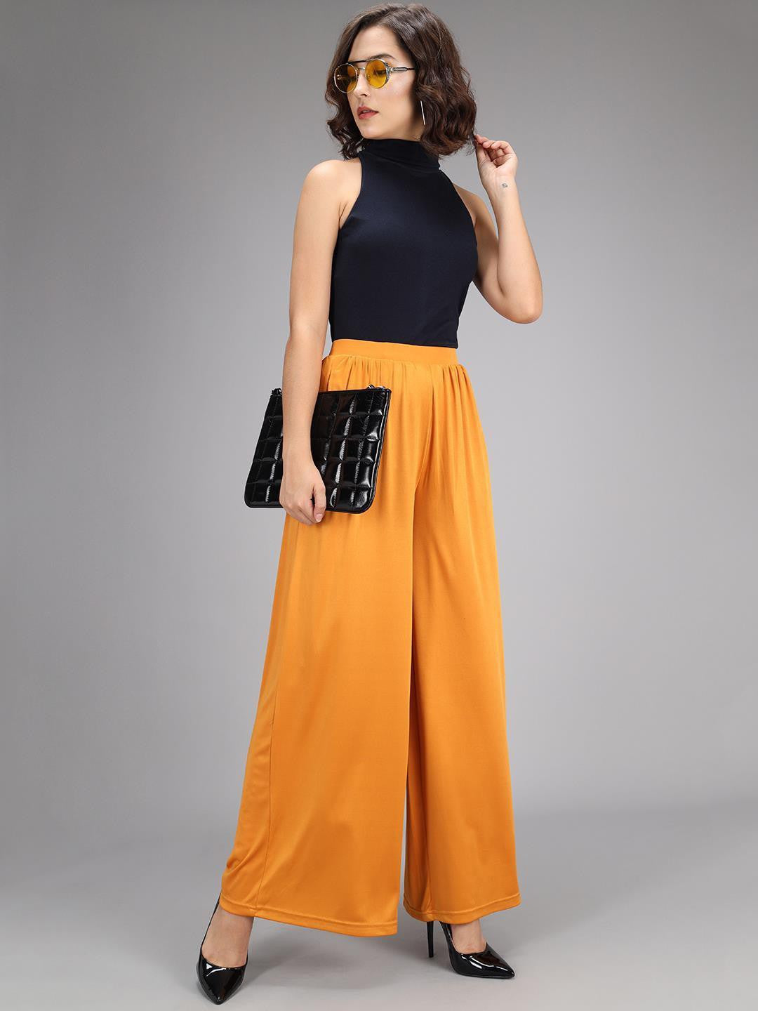 KOTTY Flared Women Yellow Trousers 
