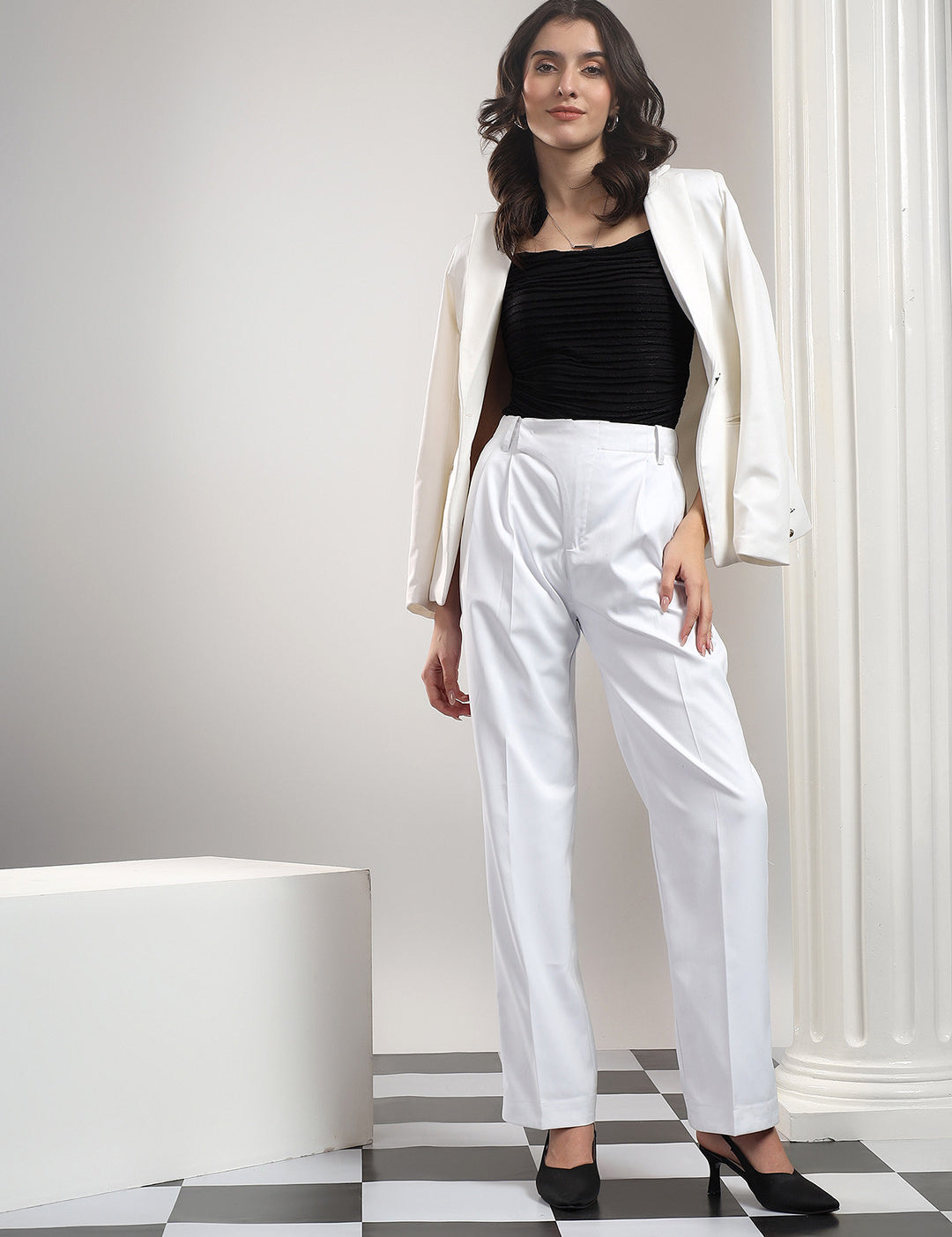 KOTTY Relaxed Women White Trousers 