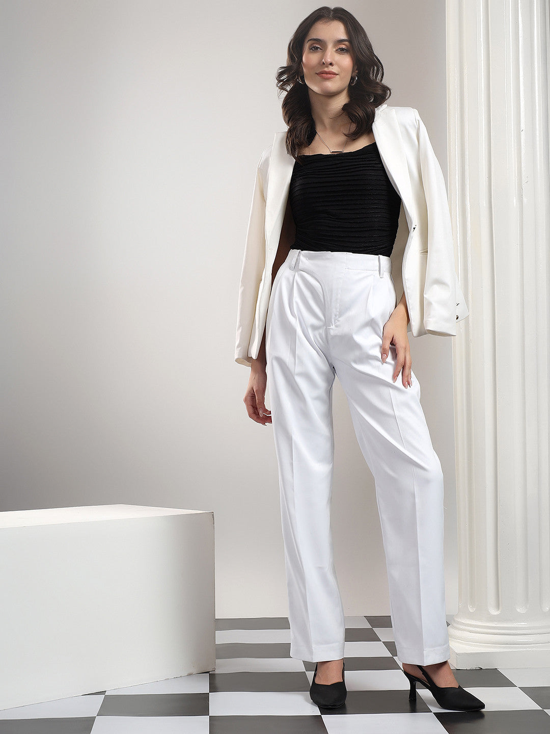 KOTTY Relaxed Women White Trousers 