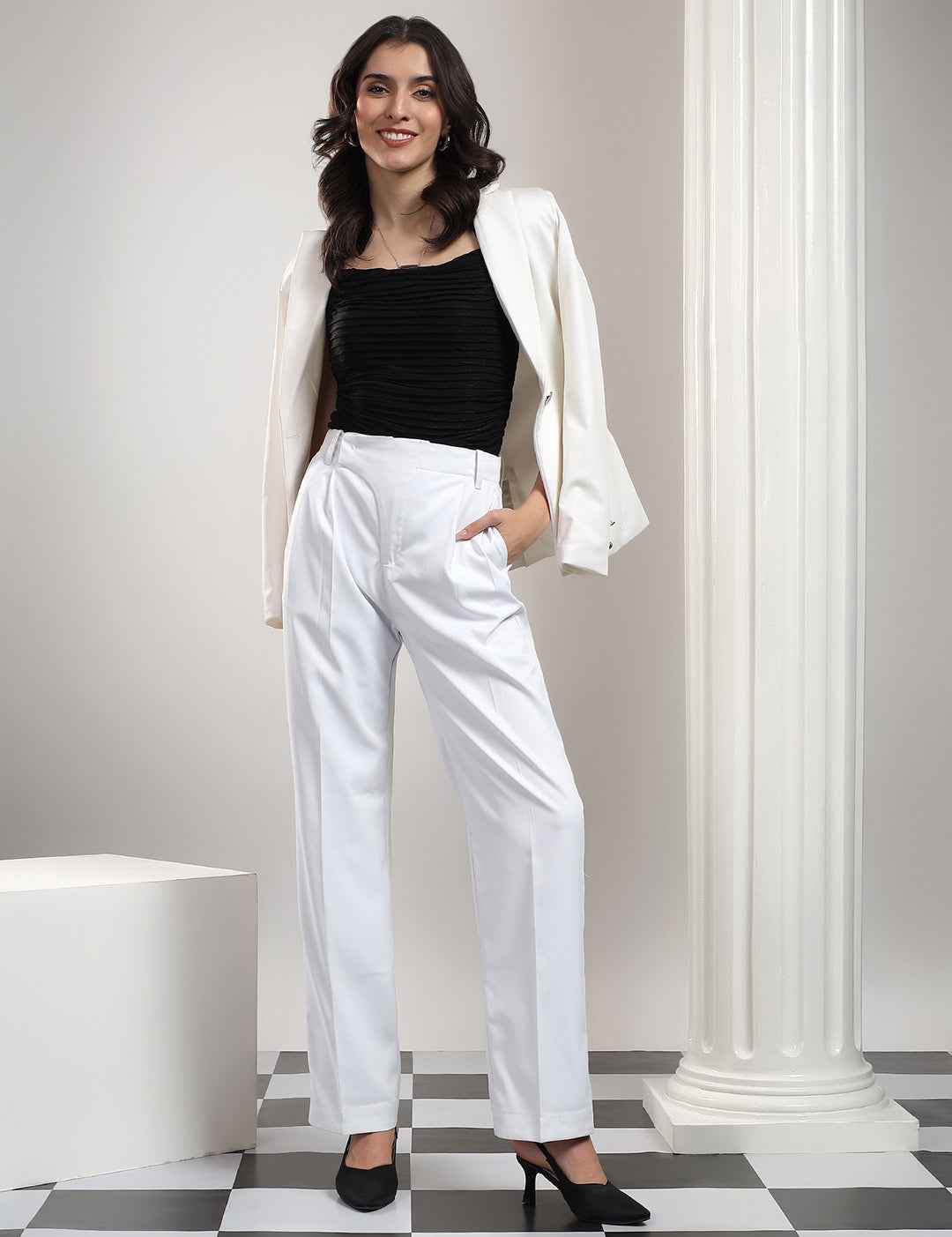 KOTTY Relaxed Women White Trousers 