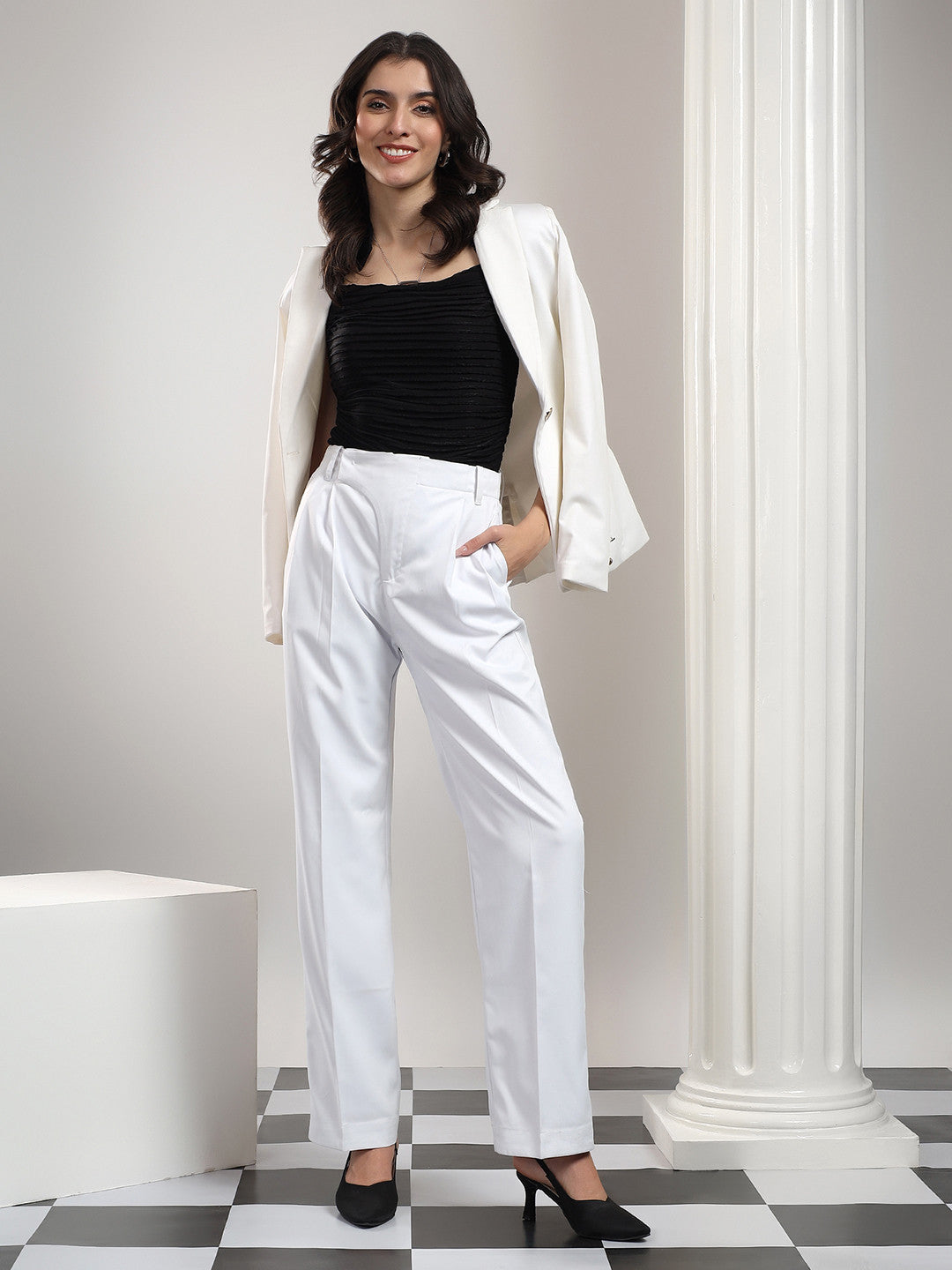 KOTTY Relaxed Women White Trousers 