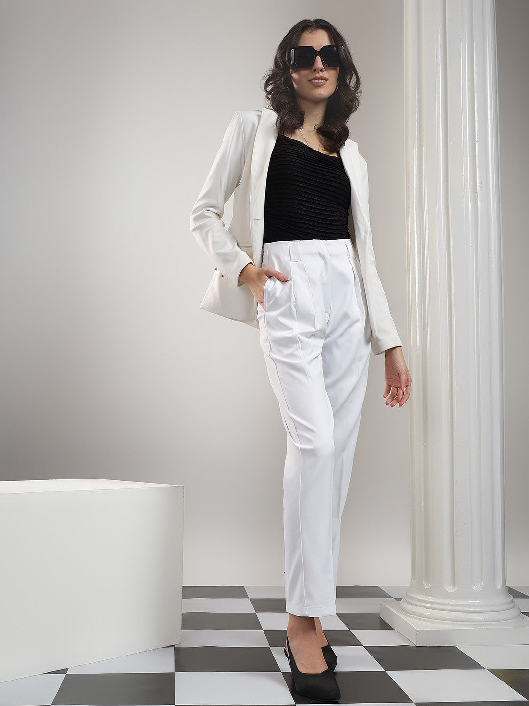 KOTTY Relaxed Women White Trousers 