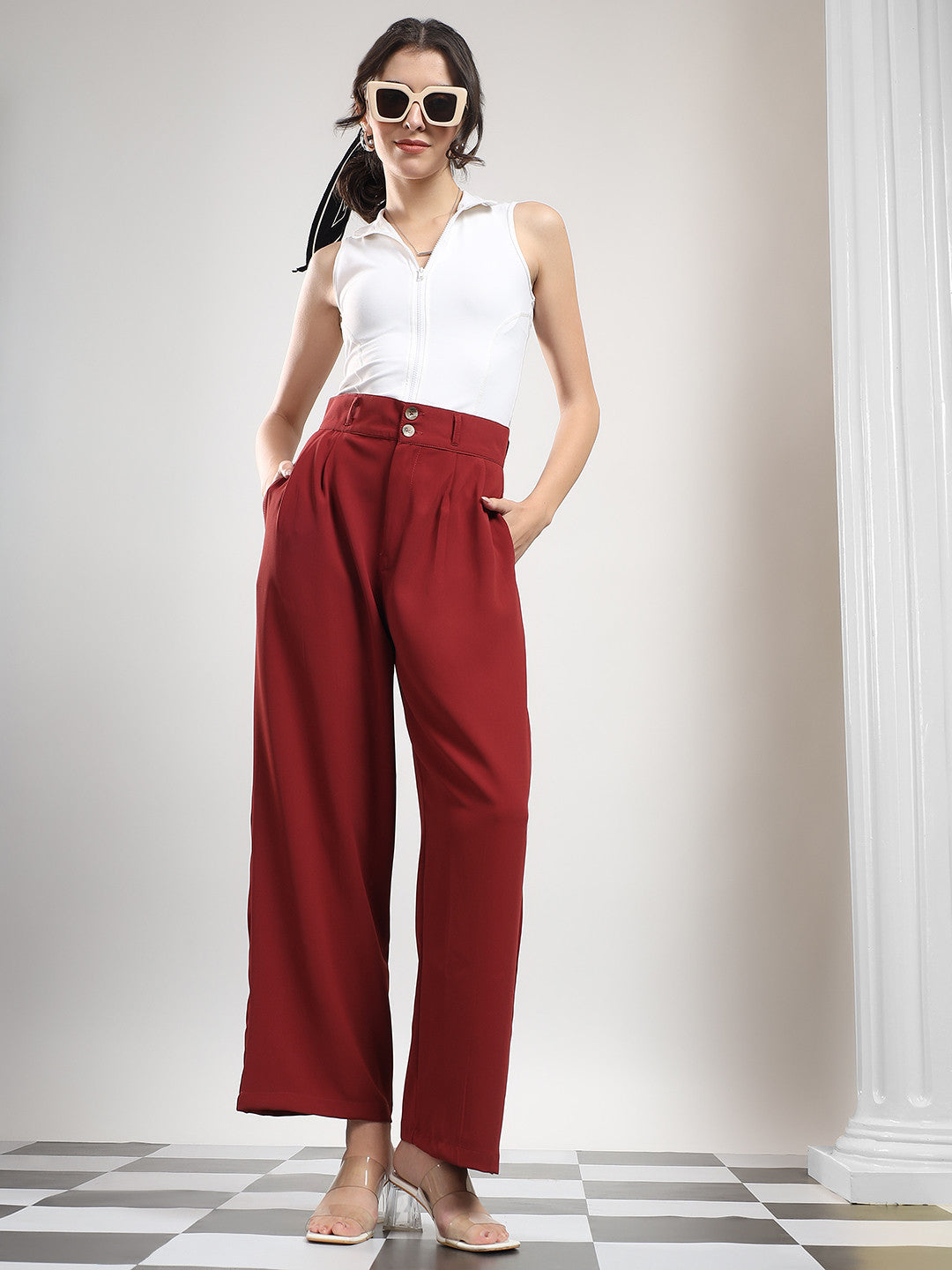 KOTTY Relaxed Women Red Trousers 