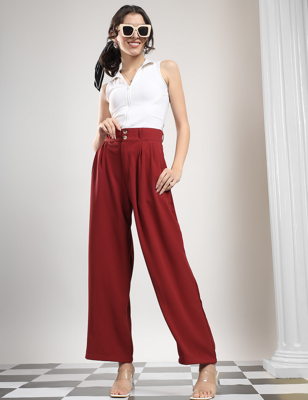 KOTTY Relaxed Women Red Trousers 