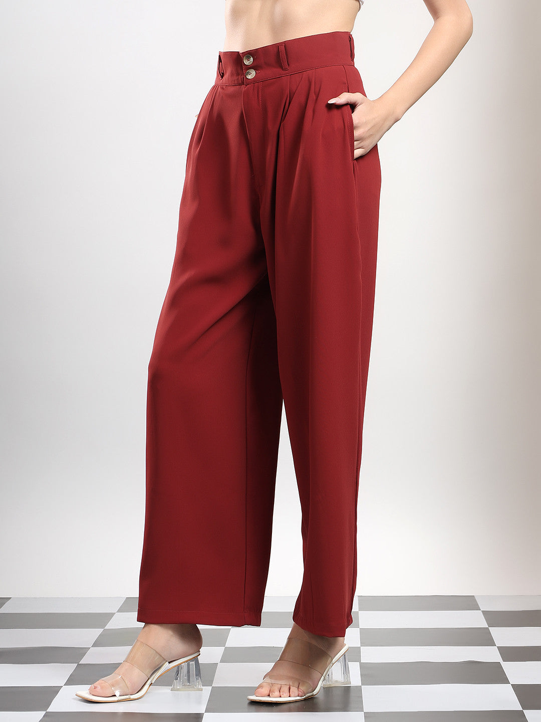 KOTTY Relaxed Women Red Trousers 