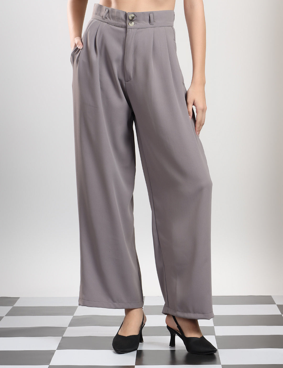 KOTTY Relaxed Women Grey Trousers 