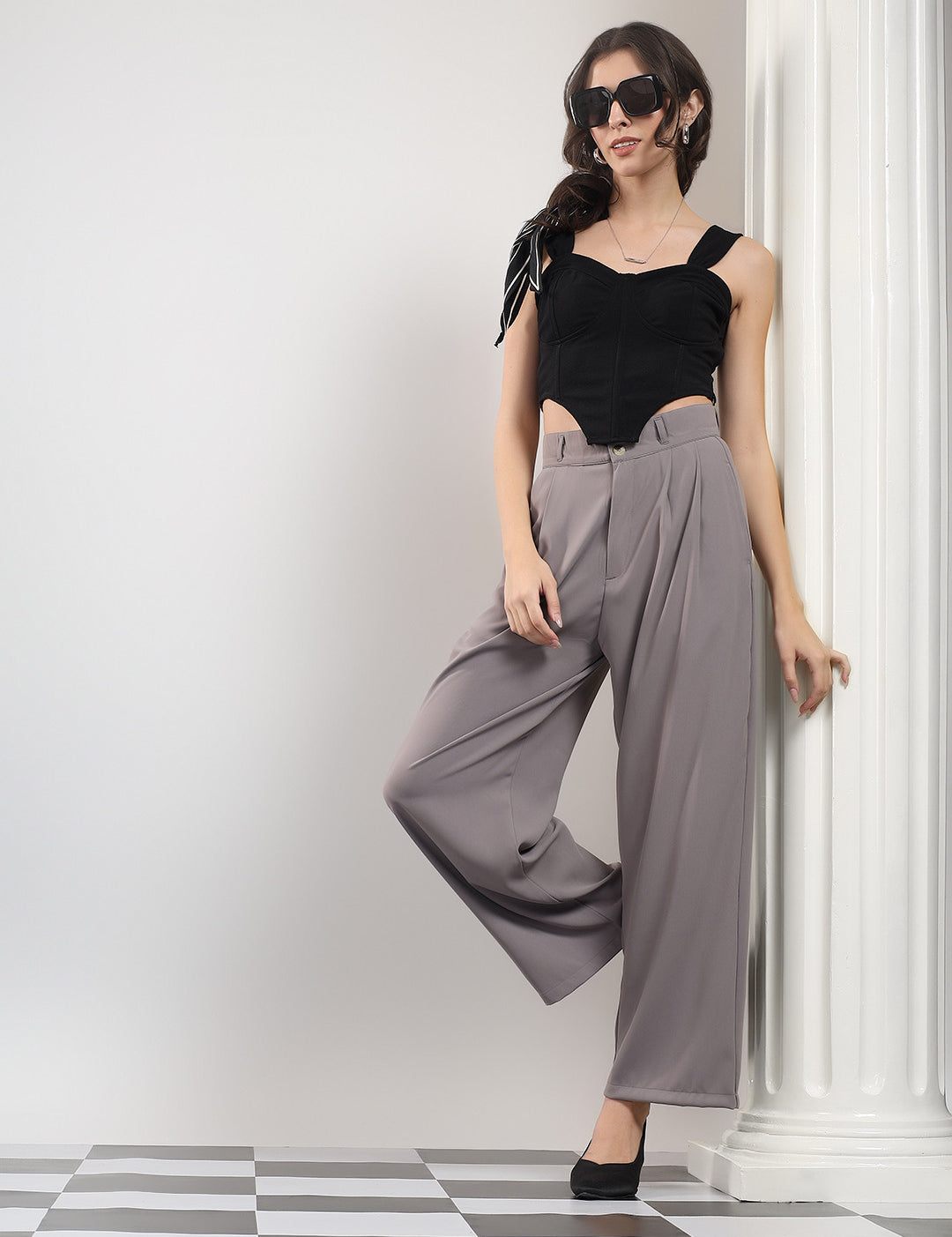 KOTTY Relaxed Women Grey Trousers 