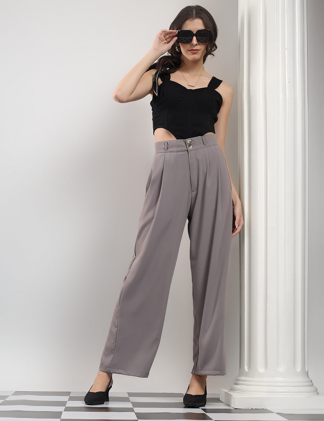 KOTTY Relaxed Women Grey Trousers 