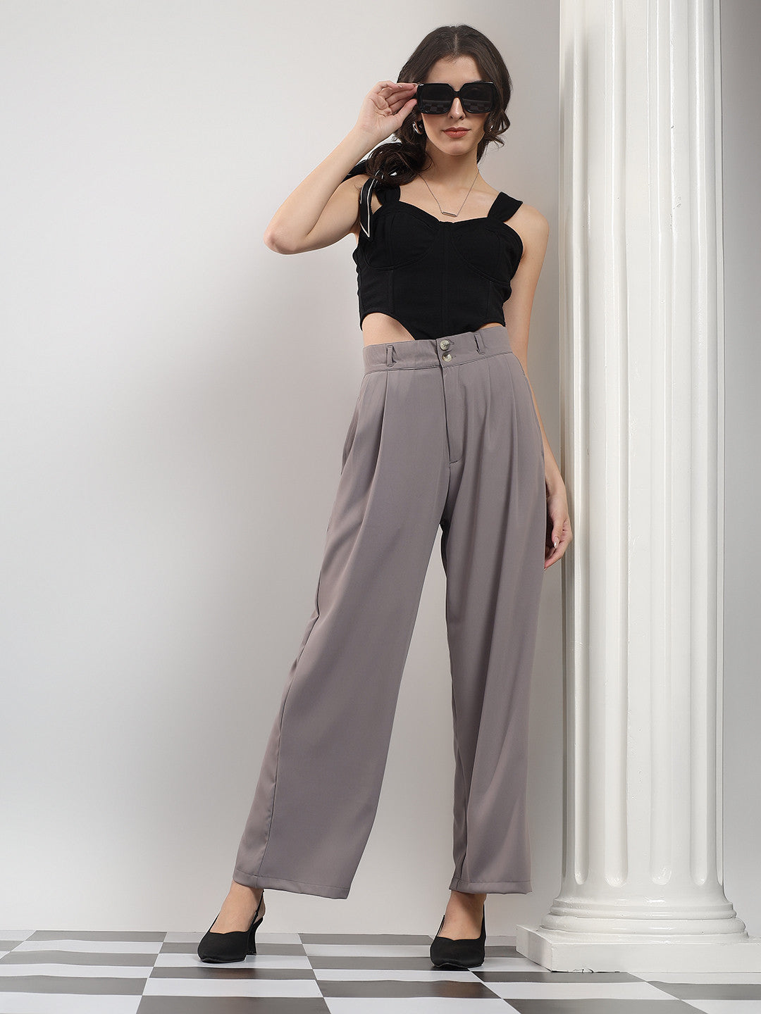 KOTTY Relaxed Women Grey Trousers 
