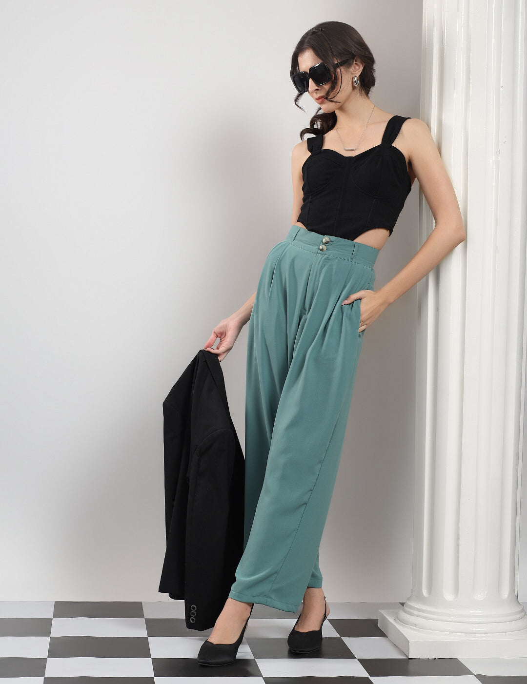 KOTTY Relaxed Women Green Trousers 