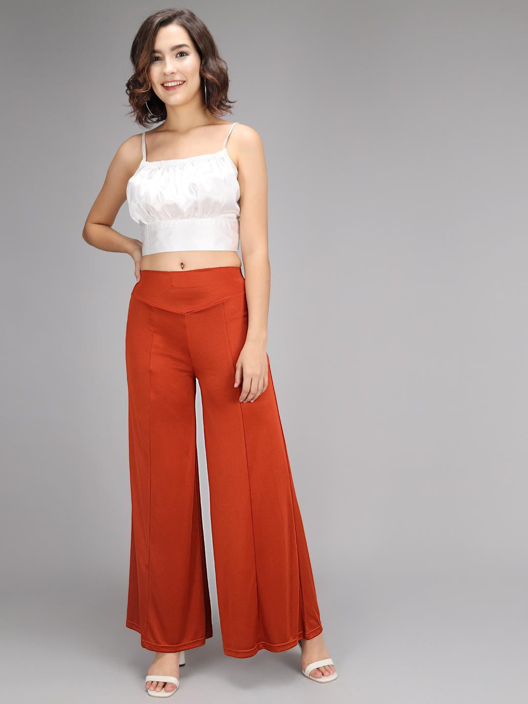 KOTTY Flared Women Orange Trousers 