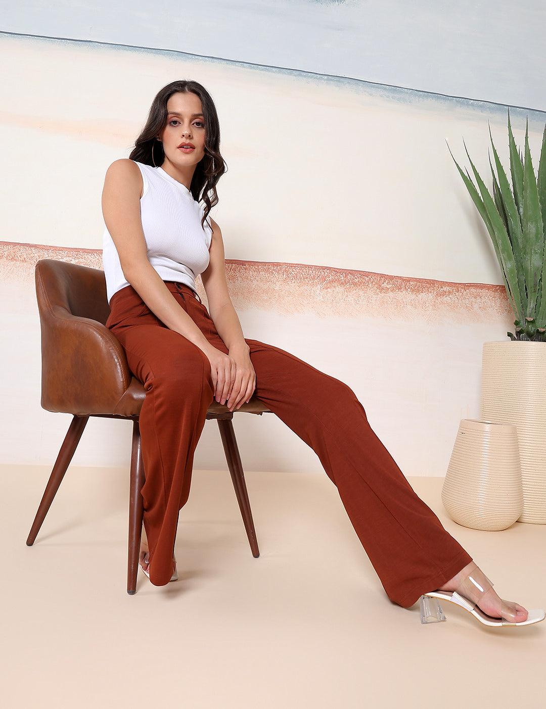 KOTTY Flared Women Brown Trousers 