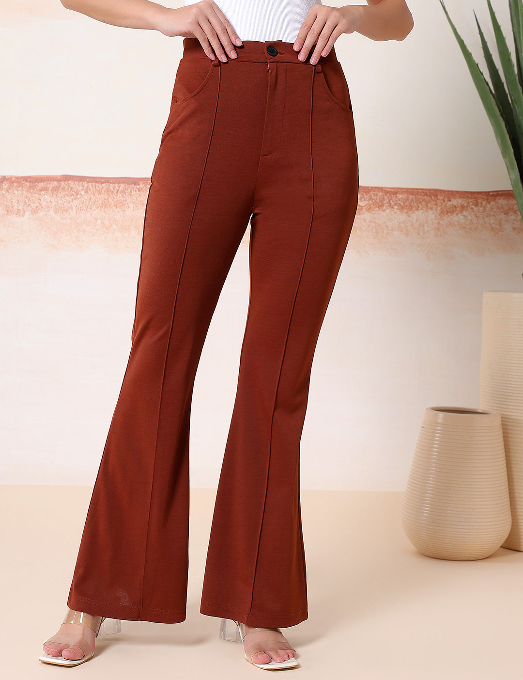 KOTTY Flared Women Brown Trousers 