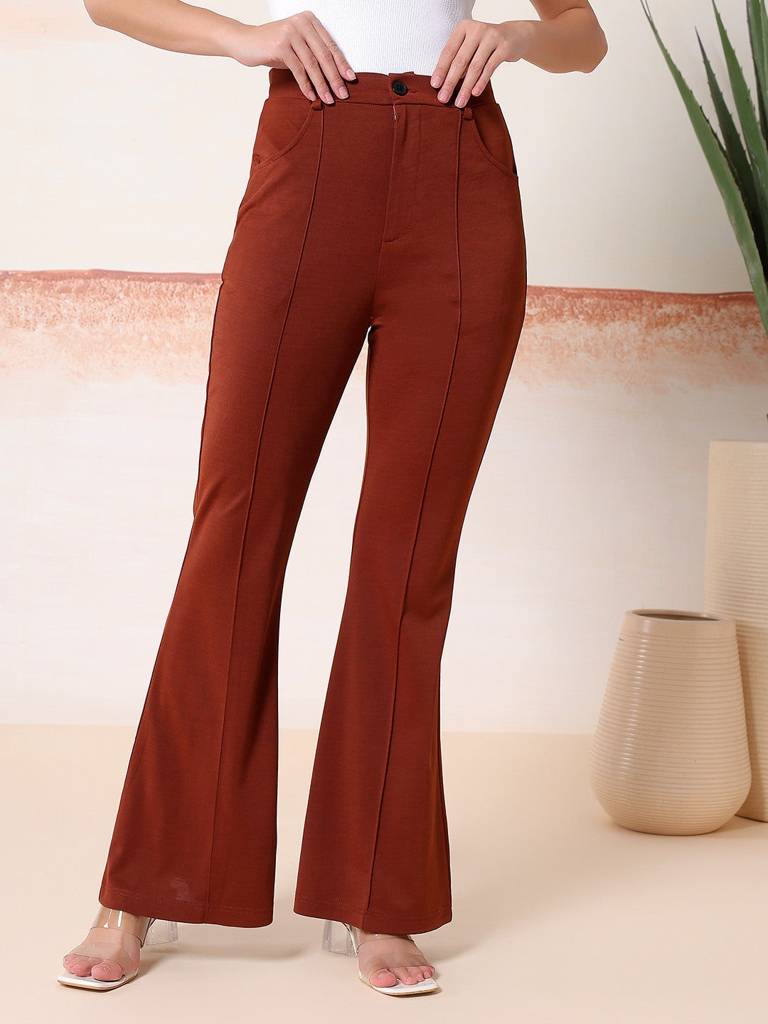 KOTTY Flared Women Brown Trousers 