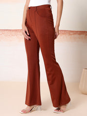 KOTTY Flared Women Brown Trousers 