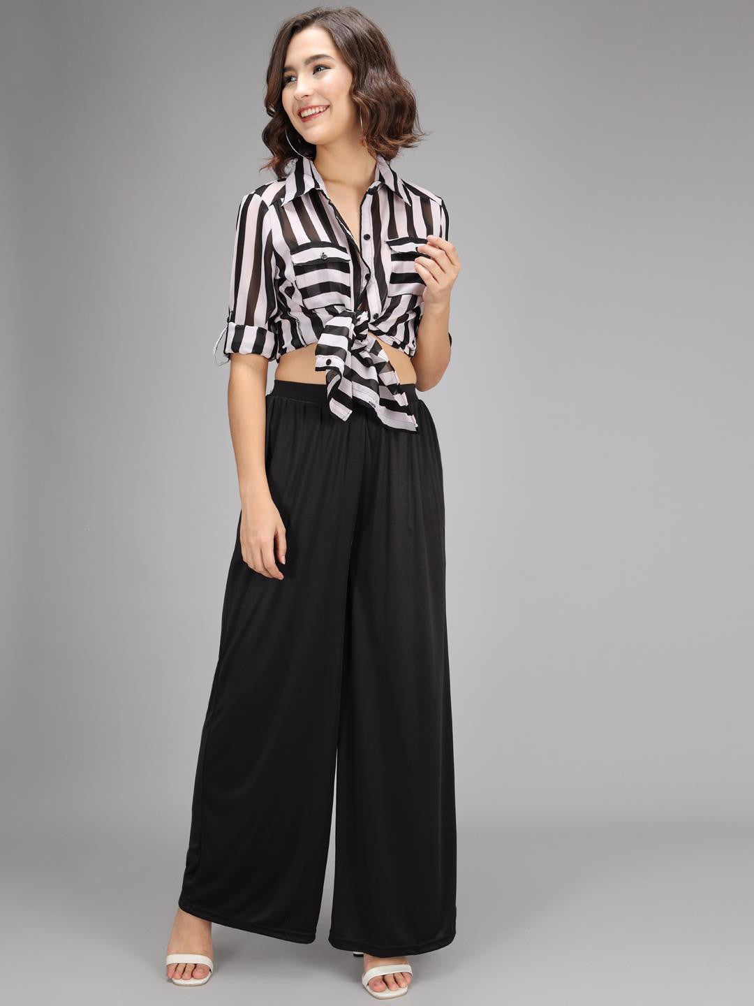 KOTTY Flared Women Black Trousers 