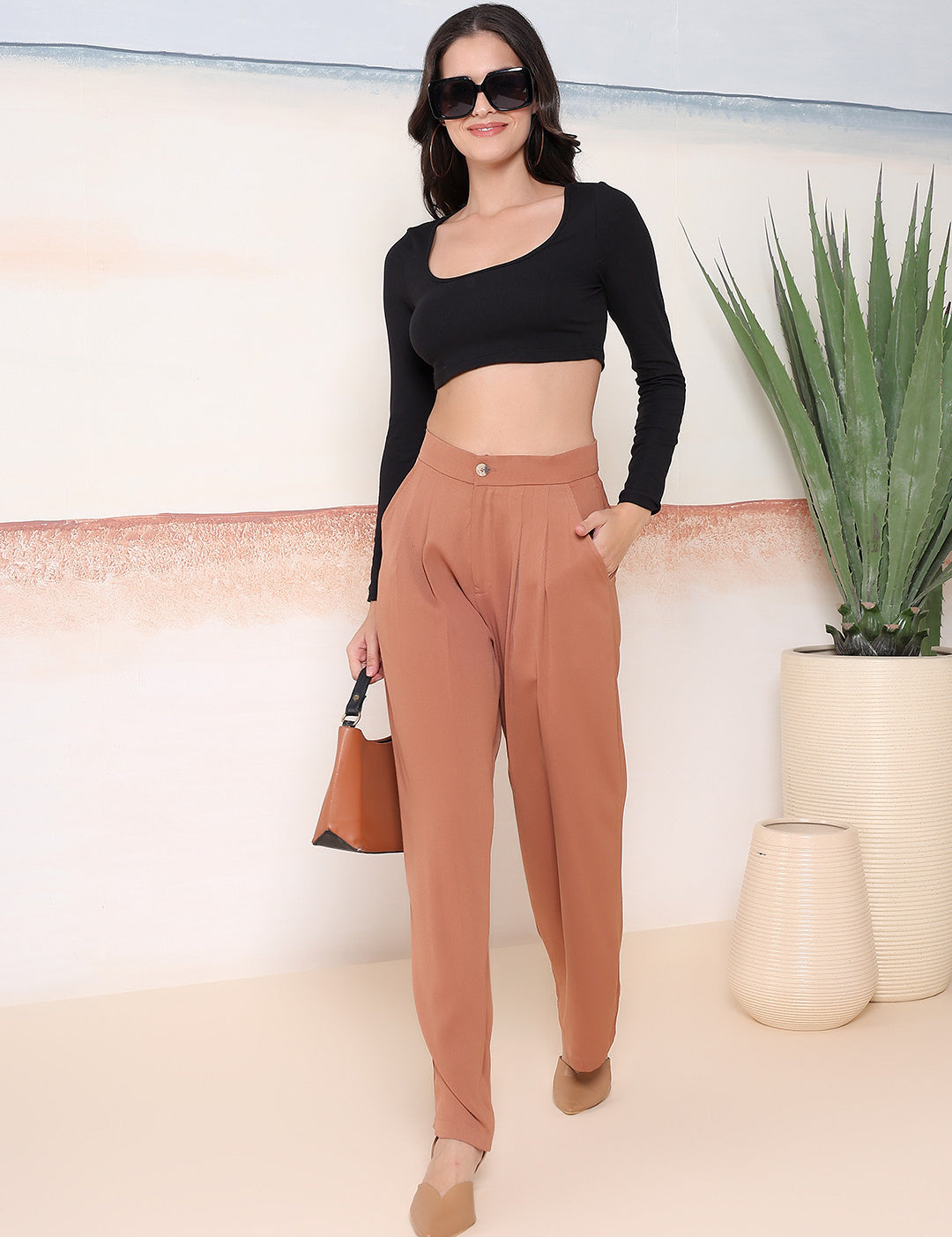 KOTTY Regular Fit Women Brown Trousers 
