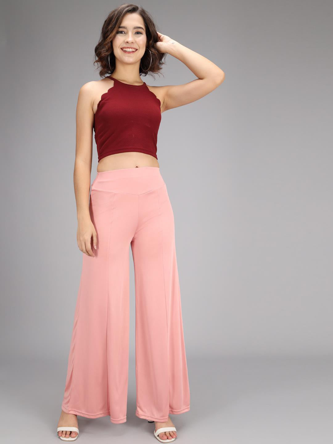 KOTTY Flared Women Pink Trousers 