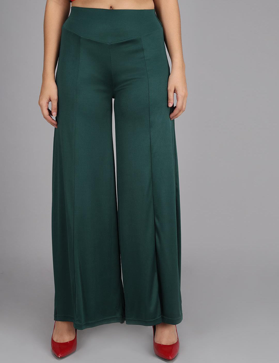 KOTTY Flared Women Green Trousers 