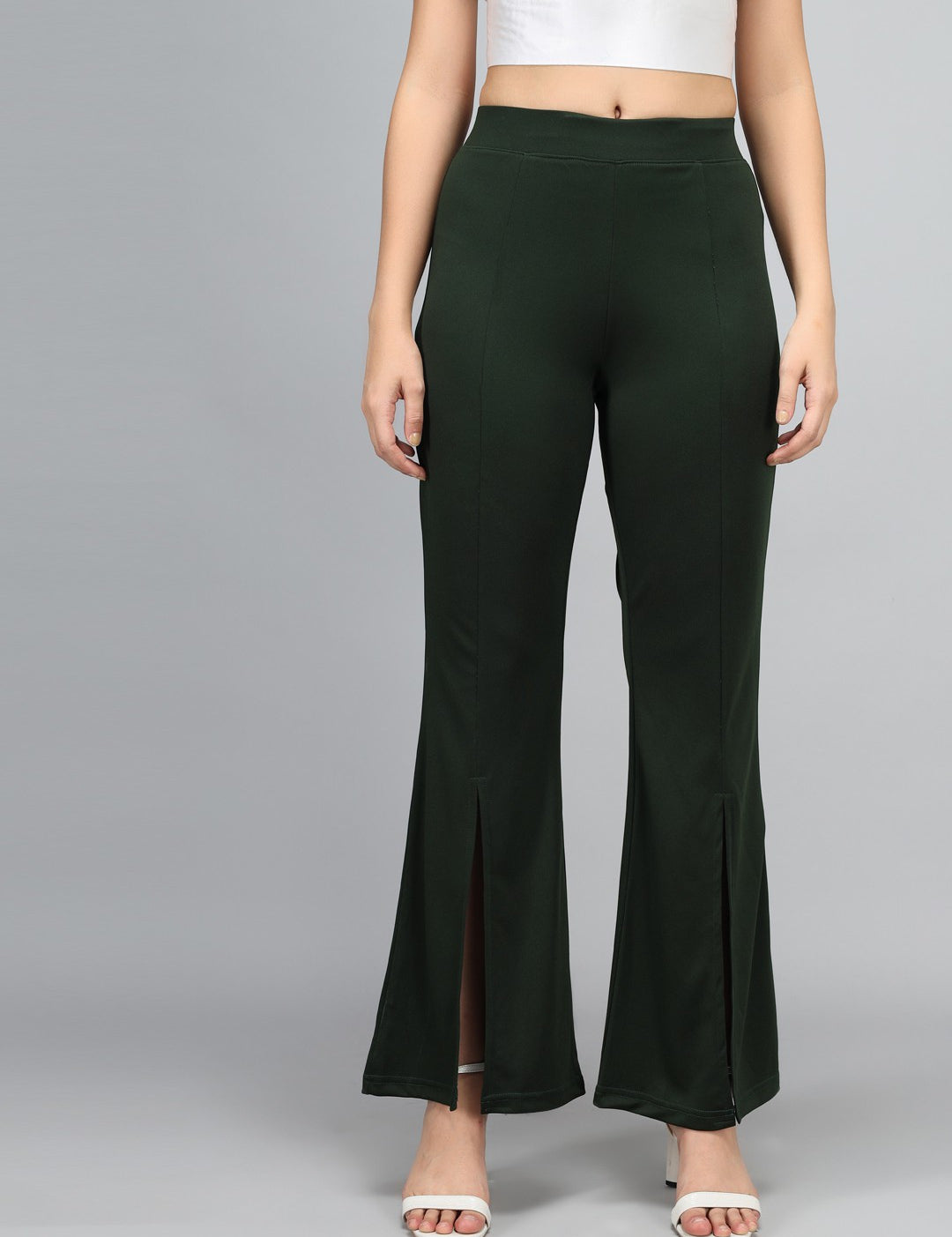 KOTTY Flared Women Green Trousers 