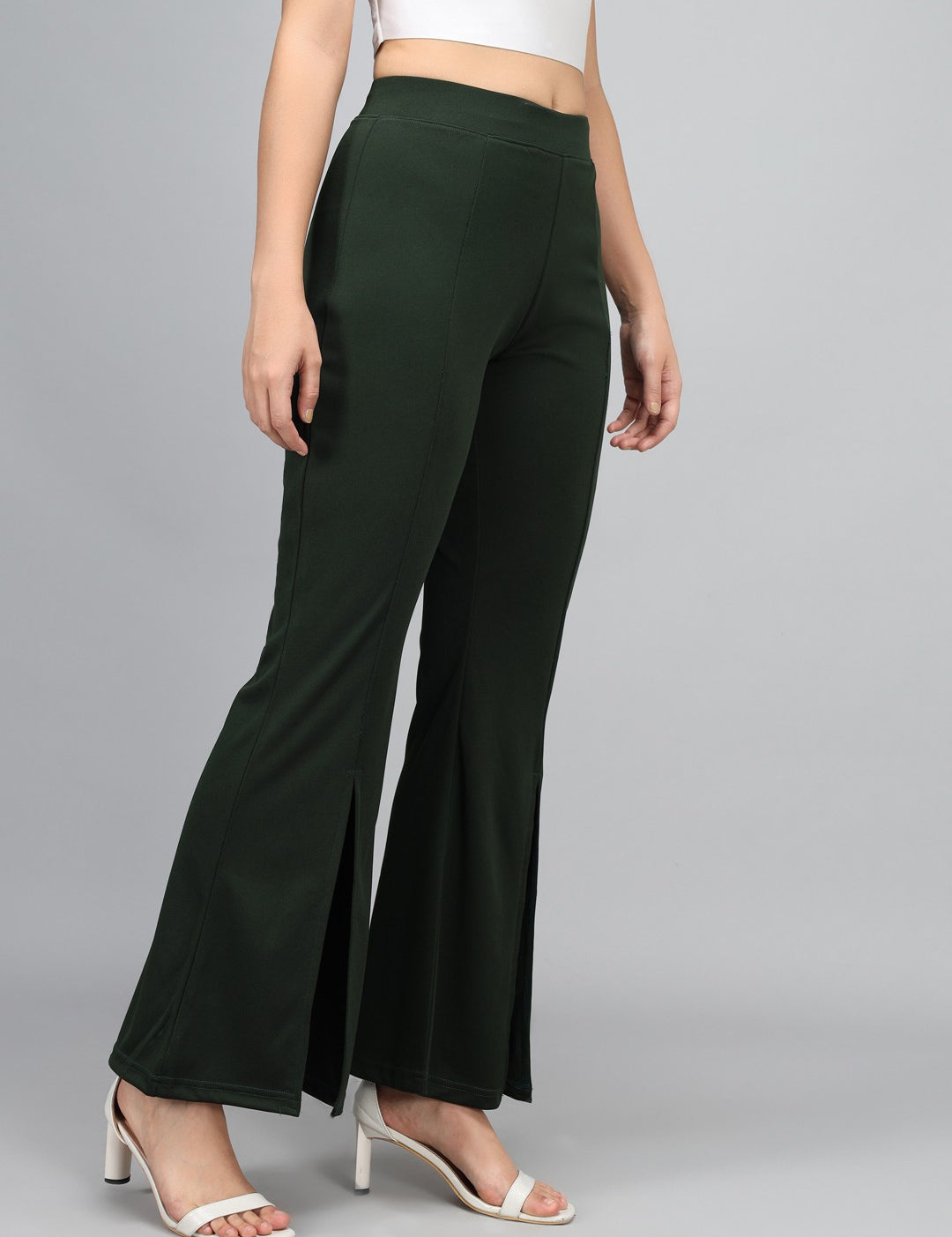 KOTTY Flared Women Green Trousers 