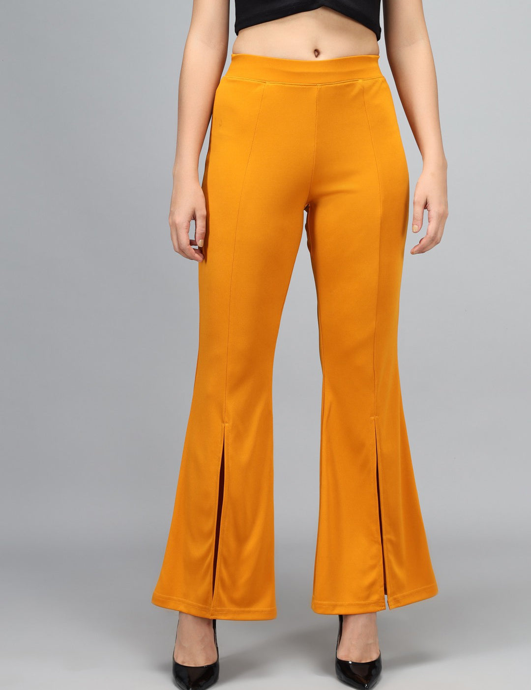 KOTTY Flared Women Yellow Trousers 