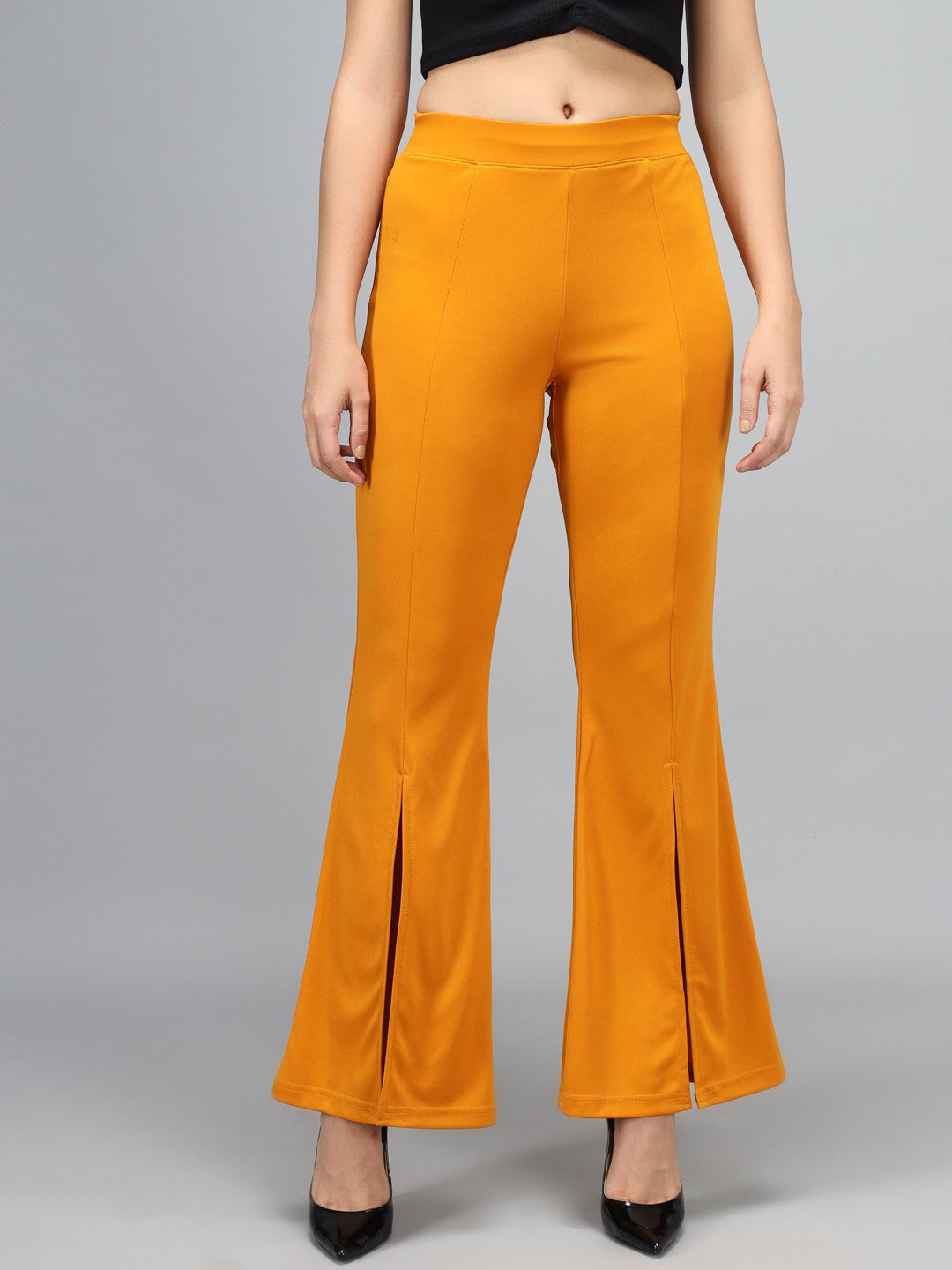 KOTTY Flared Women Yellow Trousers 