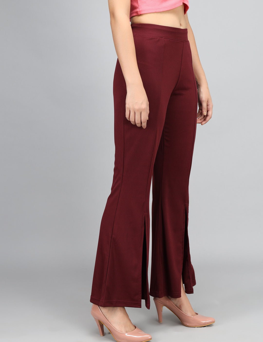 KOTTY Flared Women Maroon Trousers 
