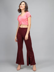 KOTTY Flared Women Maroon Trousers 