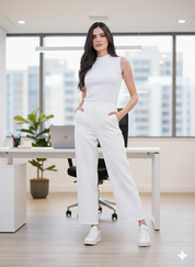 Women's White Ankle Length Pants