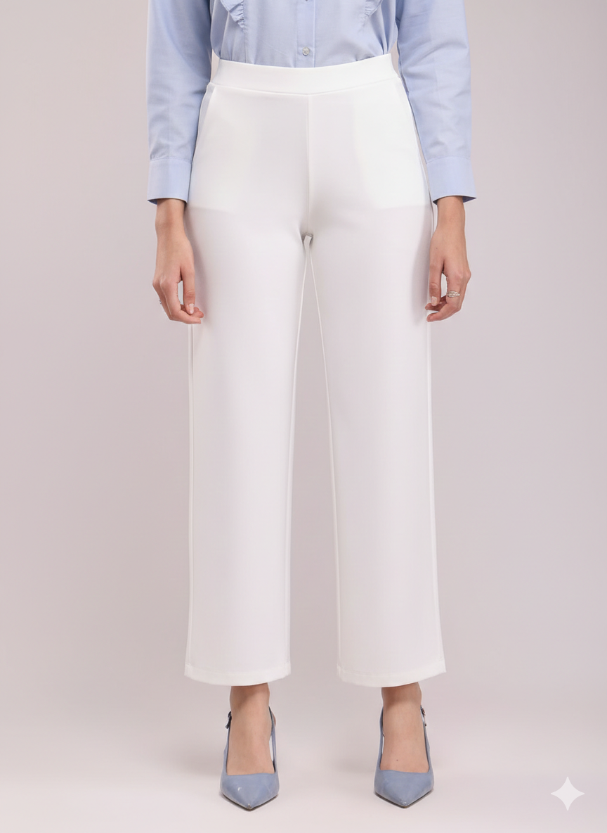 Women's White Ankle Length Pants