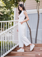 Women's White Ankle Length Pants