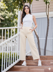 Women's White Wide Leg Cropped Pants