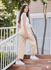 Women's White Wide Leg Cropped Pants