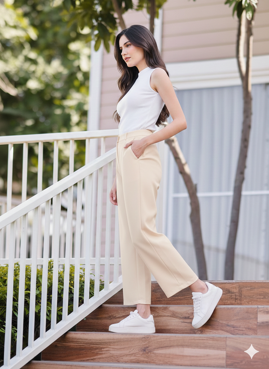 Women's White Wide Leg Cropped Pants