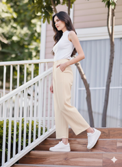Women's White Wide Leg Cropped Pants