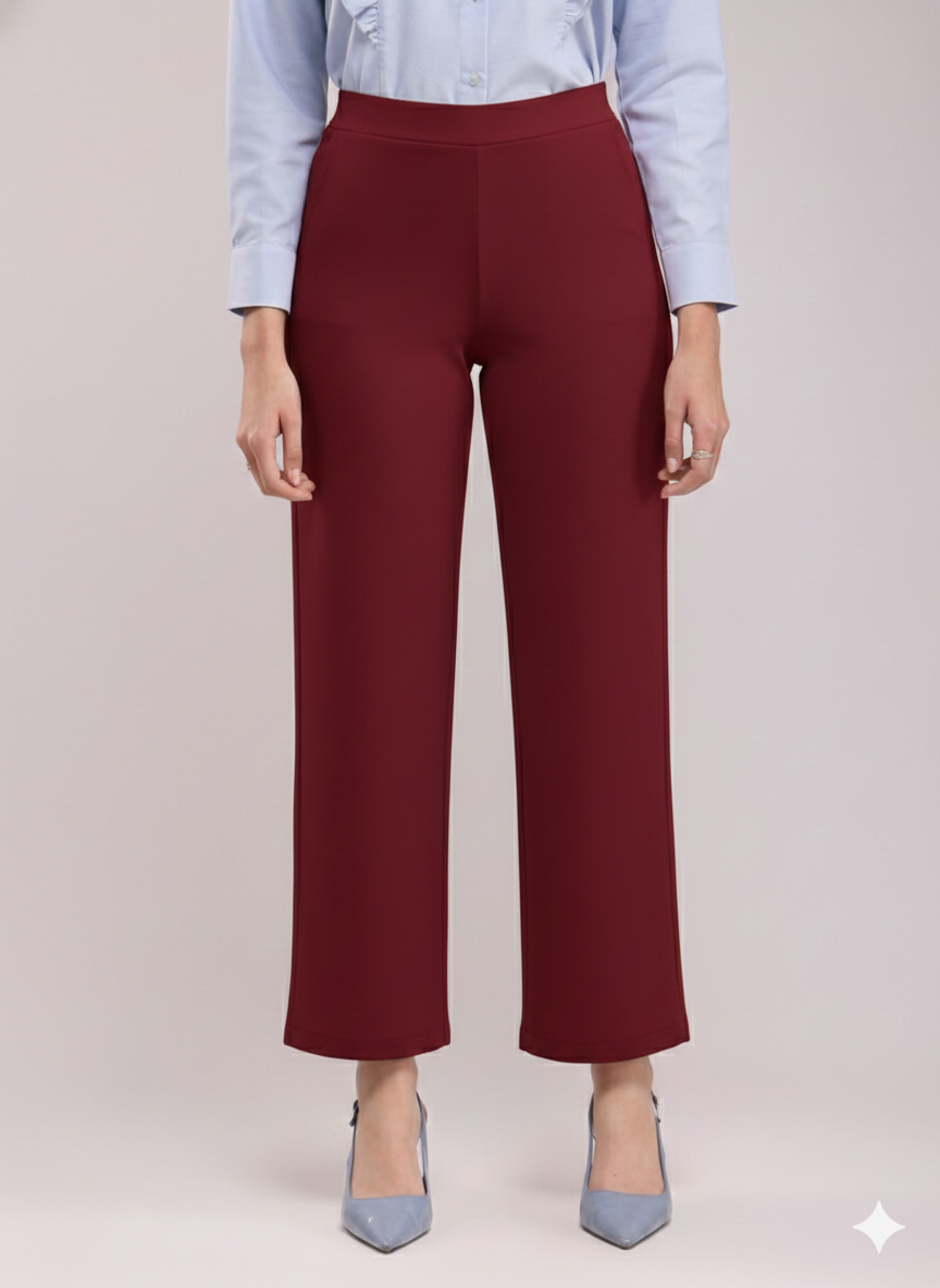 Women's Maroon Wide Leg Cropped Pants