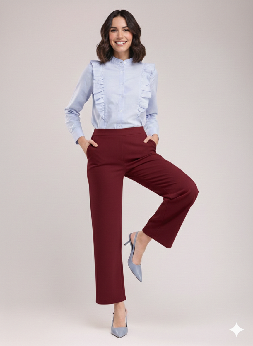 Women's Maroon Wide Leg Cropped Pants