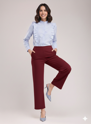 Women's Maroon Wide Leg Cropped Pants