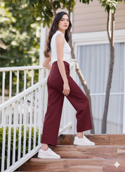 Women's Maroon Wide Leg Cropped Pants