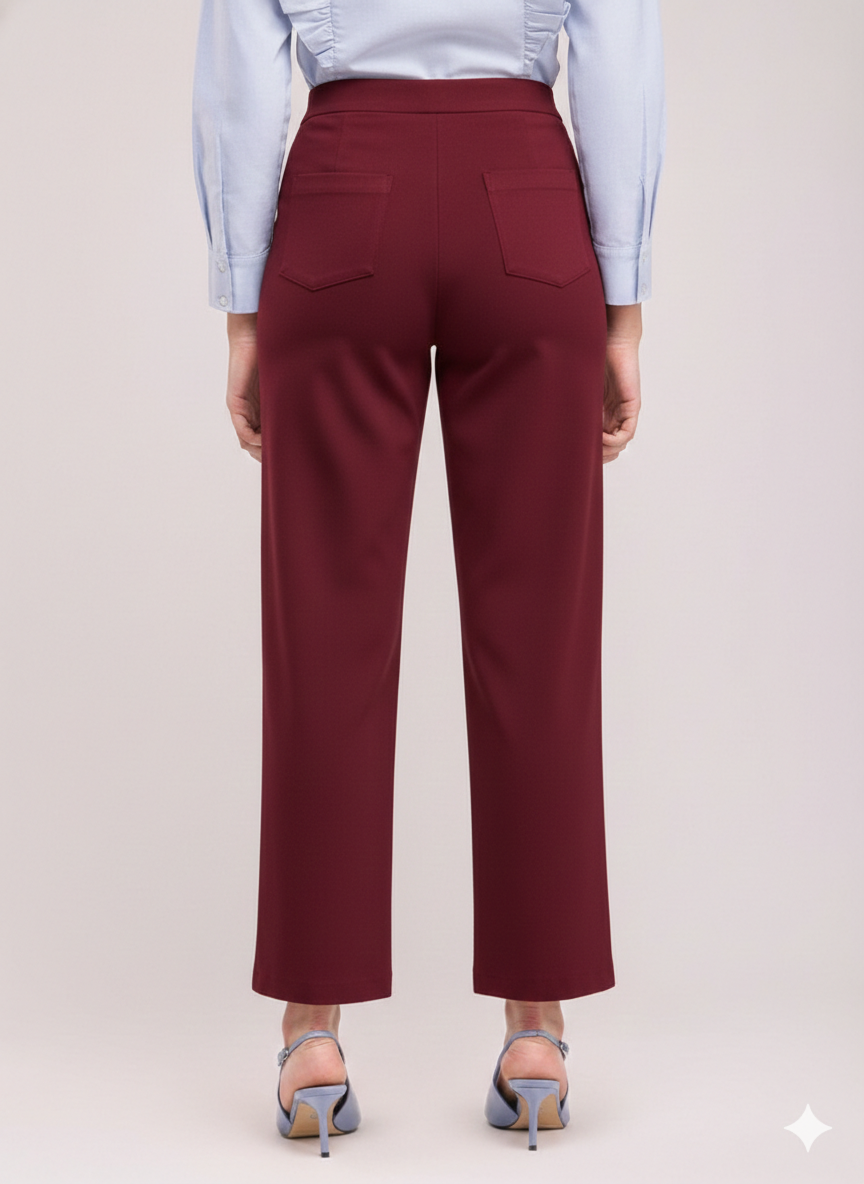 Women's Maroon Wide Leg Cropped Pants