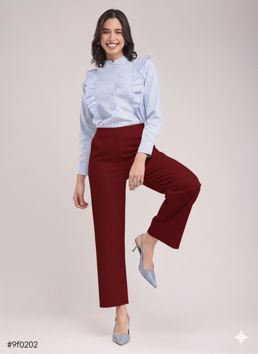Women's Maroon Wide Leg Cropped Pants