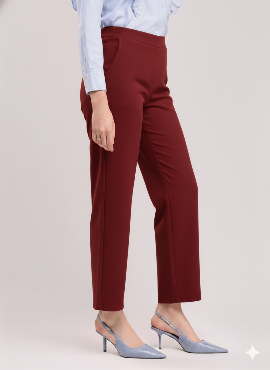 Women's Maroon Wide Leg Cropped Pants