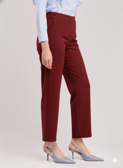 Women's Maroon Wide Leg Cropped Pants
