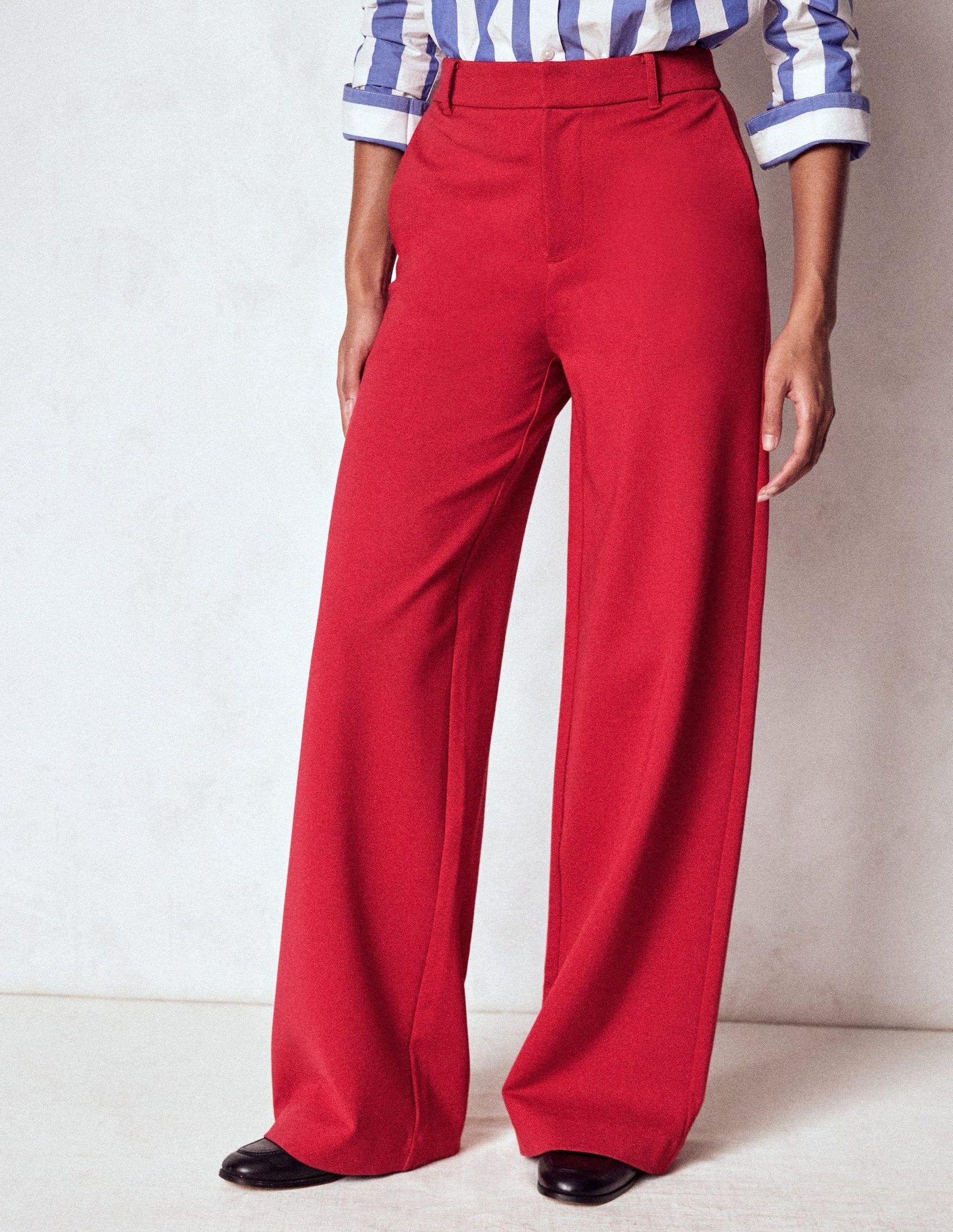 Women Red High Waist Wide Leg Pants